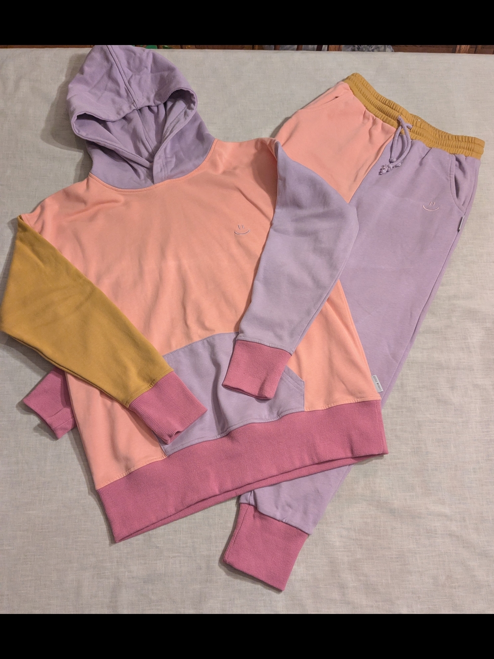 Little Wedgies Pastel Colorblock Hoodie & Joggers Peach, Lavender, Pink, Mustard
